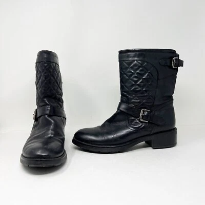 Aquatalia Para Mujer Leva Cuero Genuino Acolchado Hebilla Media Pantorrilla Botas Zapatos Negros Foto 1 de 4