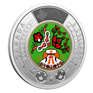 Canada 🇨🇦 $2 Dollars Colour Toonie Coin -National Indigenous Peoples  (in 2x2) - Picture 1 of 4