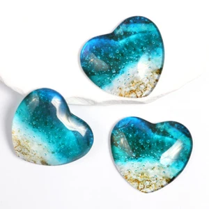 Glass Beach Pocket Heart, Glass Beach Heart, Pocket Heart, Turquoise Glass Heart - Afbeelding 1 van 16