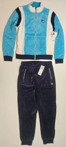 Fila Mens Velour Tracksuit Sweatsuit Navy Blue Aqua Velvet Sizes M L XL XXL NWT - Picture 1 of 12