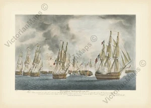 VICTORY of TRAFALGAR battle 1805 in the VAN engraving R. Dodd 1843 art print - Picture 1 of 7