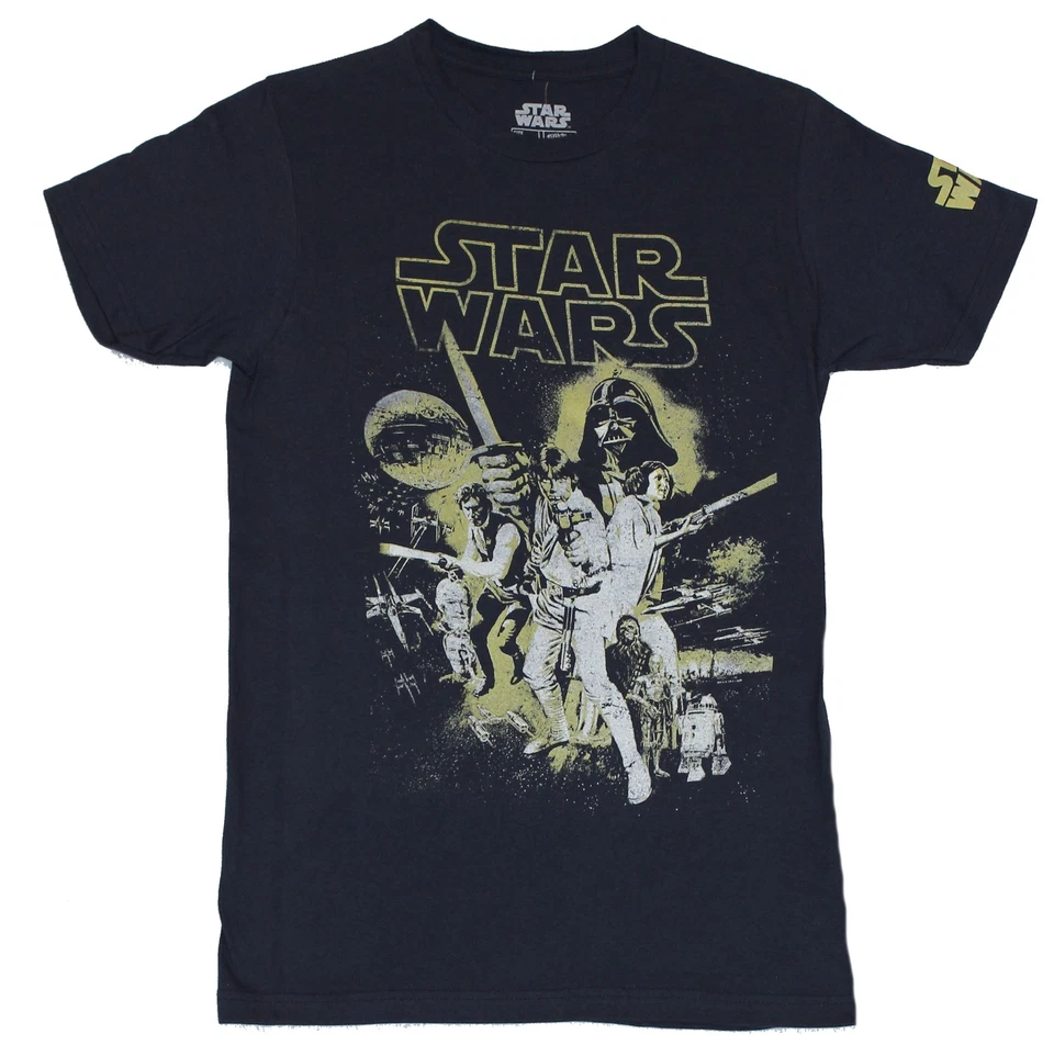 Star Wars Mens T-Shirt - Gold & White Outlined Distressed New Hope Image - Изображение 1 из 1