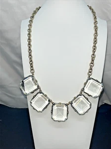 Faceted Glass Necklace Prong Set Clear Crystal Glass J Crew Jewelry 21" - Picture 1 of 9
