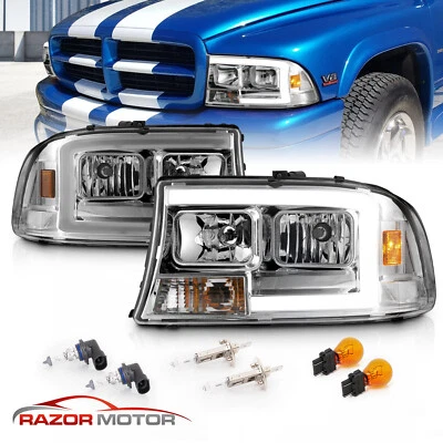 1998-2004 For Dodge Durango/Dakota Chrome Super Bright LED C Bar Headlights - Image 1 of 4