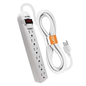 6 Outlet Surge Protector, 25 FT, Standard, White - Picture 1 of 5
