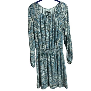 White House Black Market Dress Woman’s Size 8 Blue Paisley Fully Lined Fairy - Picture 1 of 7