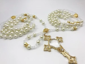 NON CATHOLIC SWAROVSKI PEARLS IVORY COLOR CRYSTAL WEDDING LASSO/ LAZO DE BODA - Picture 1 of 7