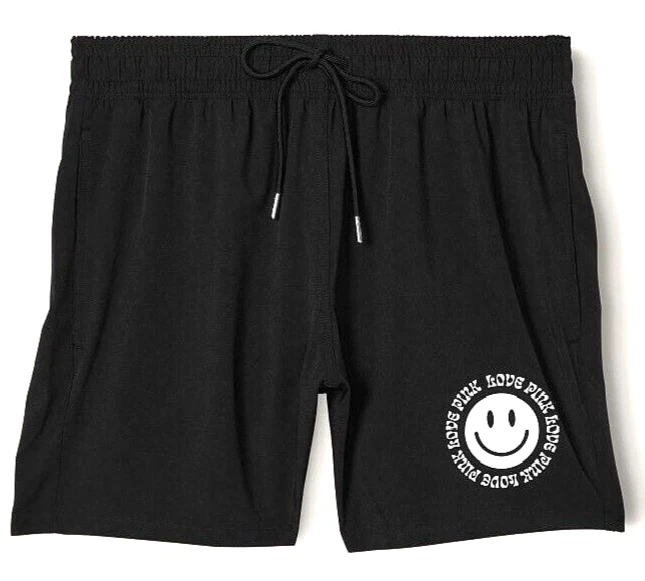 Victoria's Secret PINK SWIM 5" BOARDSHORT en Negro Logo Smiley Face M NUEVO Foto 1 de 1