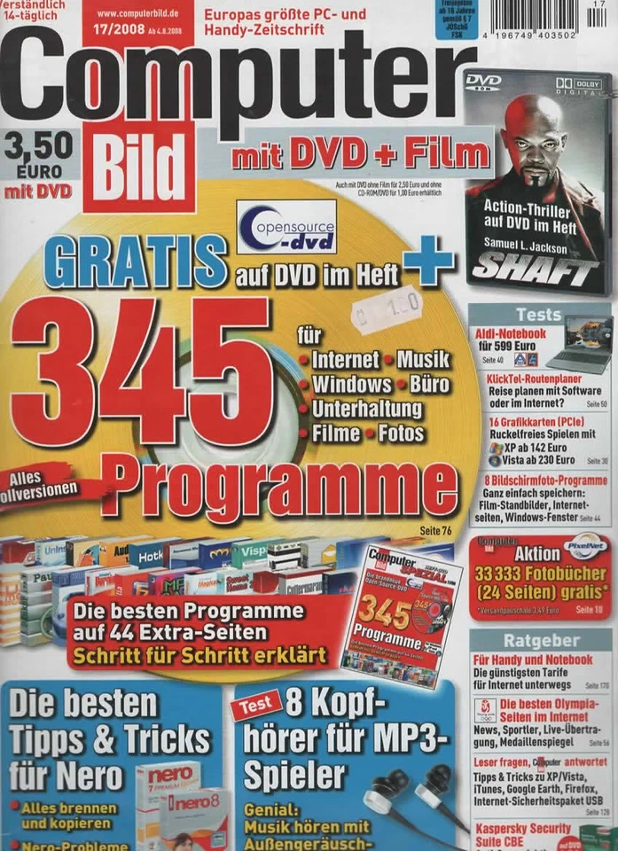 Computer Bild mit DVD - Ausgabe 17/2008 - Action Thriller: SHAFT (ab 16 Jahren) - Bild 1 von 1