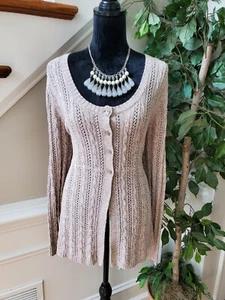 APT.9 Women Beige Cotton Round Neck Long Sleeve Casual Cardigan Sweater Size XL - Picture 1 of 10