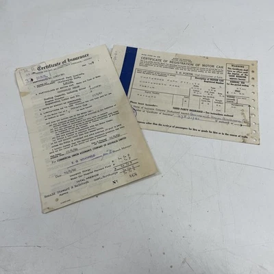 ORIGINAL VINTAGE EPHEMERA Car Registration Certificate Insurance Chevrolet 1961 - image 1 of 4
