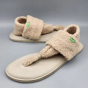 Sanuk Womens Yoga Sling 2 Chill Sherpa Sandals Size 9 Beige Faux Shearling - Picture 1 of 13