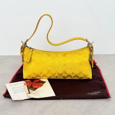 COACH Signature Hampton Baguette Demi Hand Bag Yellow Used 101607 - Image 1 of 4