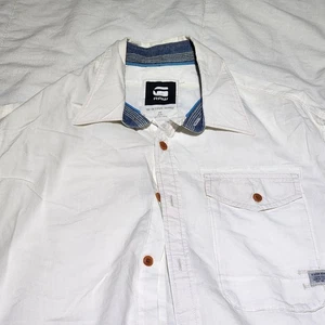 G Star Raw Denim Shirt Mens L Large White Long Sleeve Button Up GS01 Free Ship - Picture 1 of 8