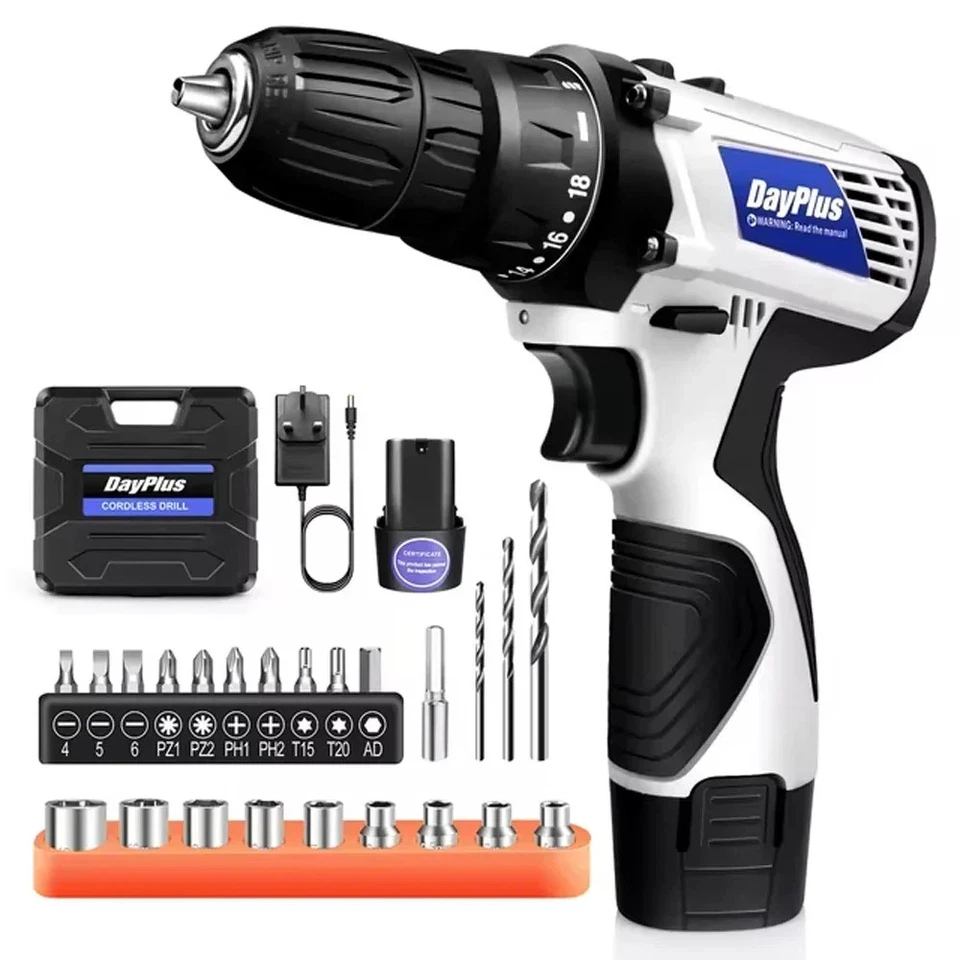 Cordless Drill Driver Kit with Battery Electric Screwdriver 45 N.m Dual Speed - Image 1 of 4