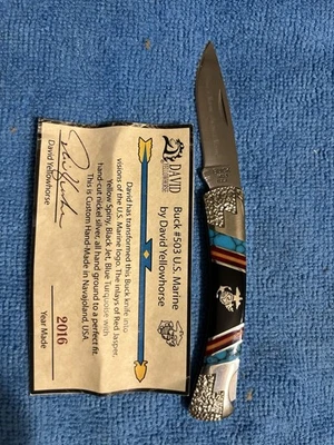 Buck 503 US Marine Corp Knife Customized By David Yellowhorse - Image 1 of 4
