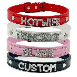 Choker Collar Bdsm Accessory Custom Text  Adjustable Necklace For Women K8 - Bild 1 von 15