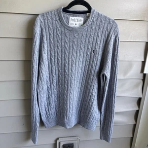 Jack Wills Herren grau Zopfmuster Wollpullover Sweater Gr. L Academia Office - Bild 1 von 10