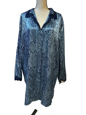 Camisa de noite Intimates By Lane Bryant plus size 22/24 estampa de pele de cobra azul não usada - Imagem 1 de 4