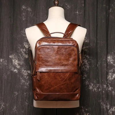 Men's Leather Handbag Women's Leather Travel Backpack Large Computer Backpack - Image 1 of 4