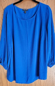 Eileen Fisher Silk Crepe Bateau Neck Slit Sleeve Blue Georgette Blouse Size 1X - Picture 1 of 6