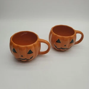 2 Large Earthenware Halloween Pumpkin Mugs - Picture 1 of 8
