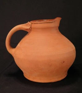 1980s Studio Pottery Big Unglazed Red Clay Pitcher Applied Handle Glazed Inside - Picture 1 of 7