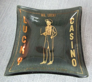 Vintage Lucky Casino Las Vegas Nevada Ash Tray Glass Square Black & Gold e5 sb - Picture 1 of 4