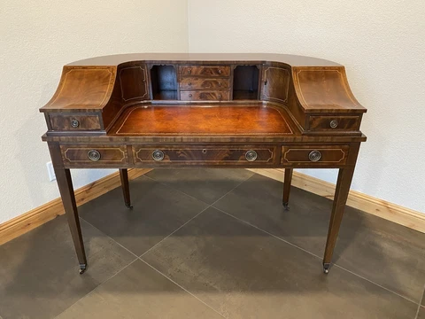 Fine Antique Old English Inlaid Mahogany Writing Desk Top Carlton House Style Cover