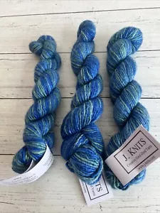 J Knits 50% Silk 50% Merino Wool Yarn Blues 3 Skeins 300yds Total Needle Sz 8 - Picture 1 of 5
