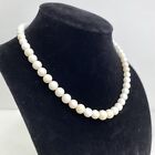 Vintage Faux Pearl Necklace 16” Filigree Fish Hook Clasp