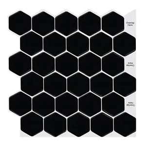 4 Sheets 3D Vinyl Stick on Mosaic Tiles Self Adhesive Black Hexagon - Picture 1 of 9