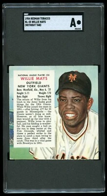 Redman Tobacco Willie Mays 1954 #NL-25 sin pestaña SGC AUTÉNTICO - New York Giants - Salón de la fama Foto 1 de 2