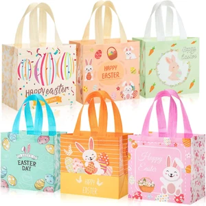 - Easter Gift Bags with Handles, 8.1"X7.8"X5.8", 6 Pcs Bunny Carrot Chick Design - Picture 1 of 8