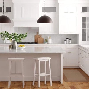 Solid Wood Saddle Seat Kitchen Island Bar Stools, 29-Inch Tall, White - Set of 2 - Picture 1 of 9