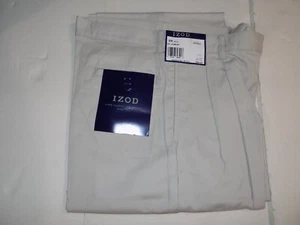 IZOD PLEATED FRONT COTTON KHAKIS BOYS SZ 18 HUSKY -CEMENT- NWT - Picture 1 of 2