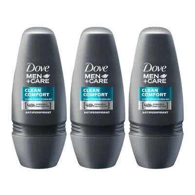 Dove Men+Care Clean Comfort Antiperspirant Roll On Deodorant, 50ml (Pack of 3) - Image 1 of 3