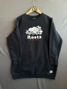 Roots Canada Womens Sweatshirt Black Oversized Classic Beaver Logo Sports Spell - Picture 1 of 8