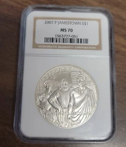 2007 P Jamestown 400th Anniversary Commemorative Unc. Silver Dollar - NGC MS70 . - Picture 1 of 5