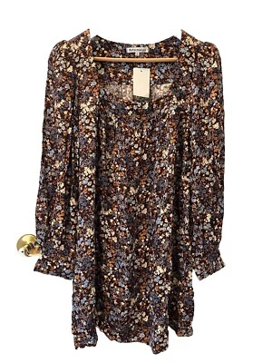 NWT Reformation Blake Long Sleeve Shift Shirt Dress Size M Brown Floral - Image 1 of 4