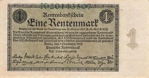 Deutschland Germany 1 Rentenmark 1923 (Serie K) Ro154a VF - Bild 1 von 2