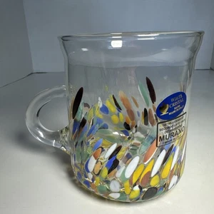 Taza de cristal blanco confeti Studio arte vidrio 16 oz soplado a mano Italia - Imagen 1 de 6