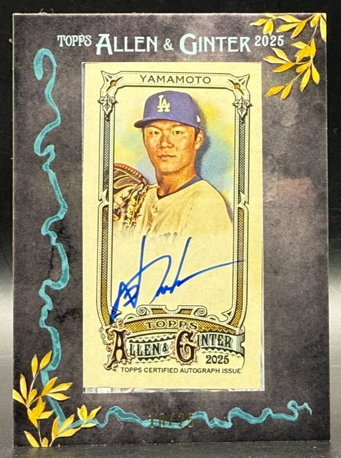 2025 Topps Allen & Ginter Yoshinobu Yamamoto Mini BLACK Framed Autograph /25 - Image 1 of 3