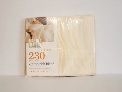 De Colección Martha Stewart Everyday Twin Sábana Plana Amarillo Limón Algodón Mezcla Rica, Nueva Foto 1 de 2