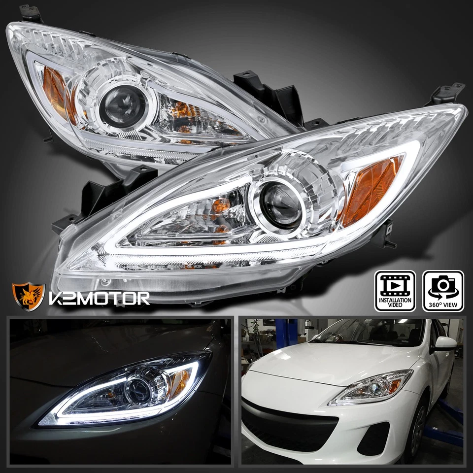 Clear Fits 2010-2013 Mazda 3 LED Strip Projector Headlights Lamps Left+Right - Imagem 1 de 4