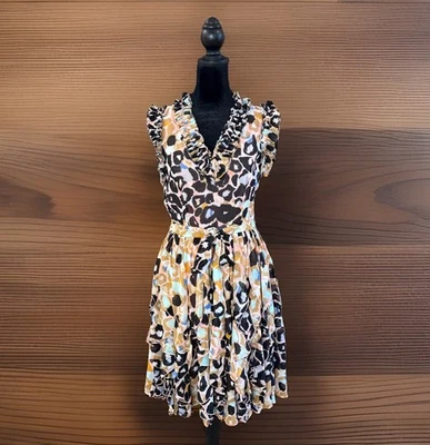 Matthew Williamson Dress Size 2 Macy’s Animal Print Chiffon Ruffle Fit & Flare - Image 1 of 4
