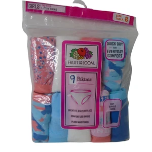 Fruit of The Loom Girl's Tag Free Cotton Bikinis Size 8 Pack of 9 Assorted Color - Picture 1 of 3