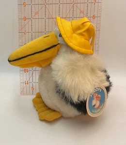 Vintage RUSS Scoops The Squawking Pelican Stuffed Animal Yellow Rain Hat Korea - Picture 1 of 8