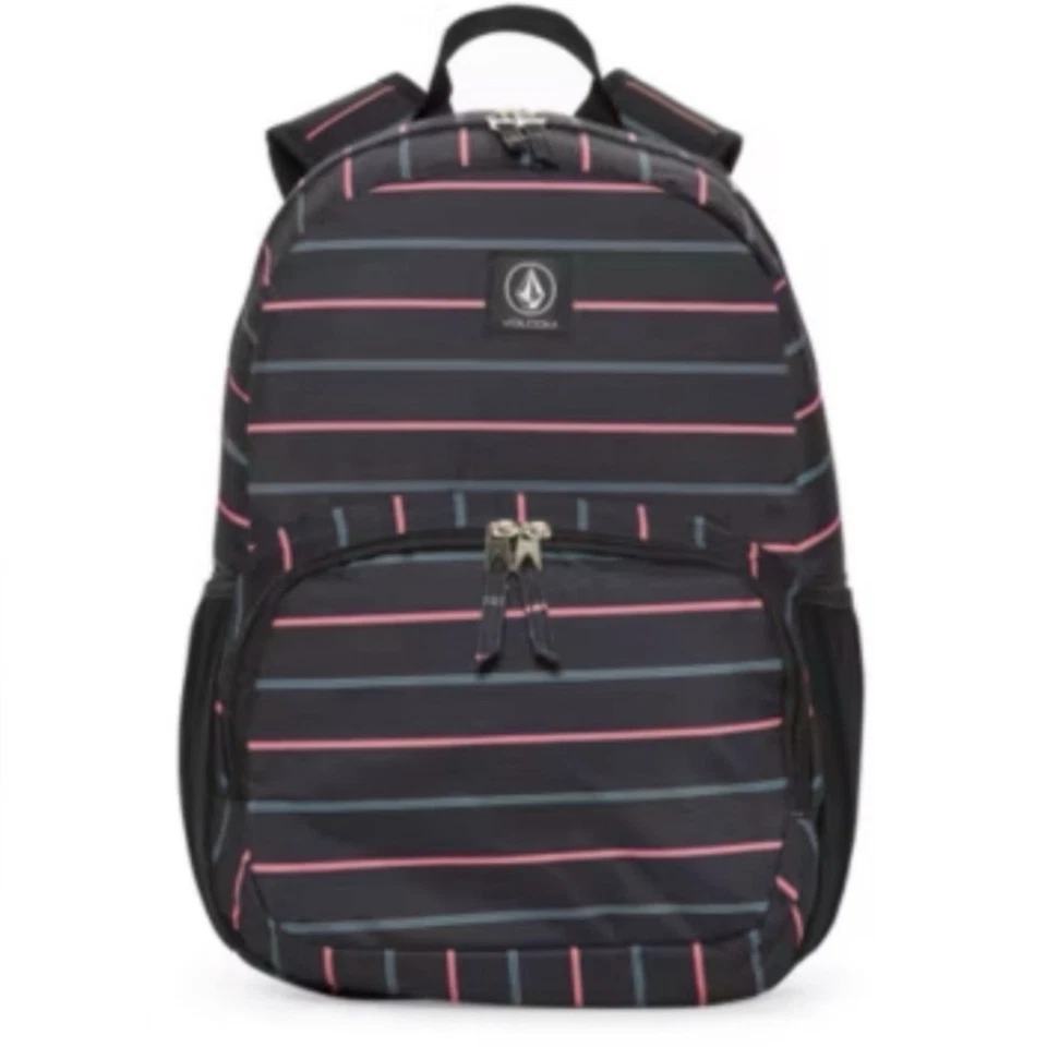 Volcom Mujer Poli Mochila Escolar Sunstone Negro Rosa Rayas Nueva Foto 1 de 4