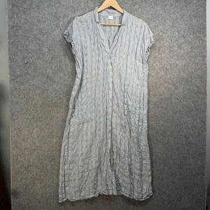 Poetry Dress Womens UK 14 Blue Linen Blend Plaid Cap Sleeve Pockets Lagenlook - Picture 1 of 13
